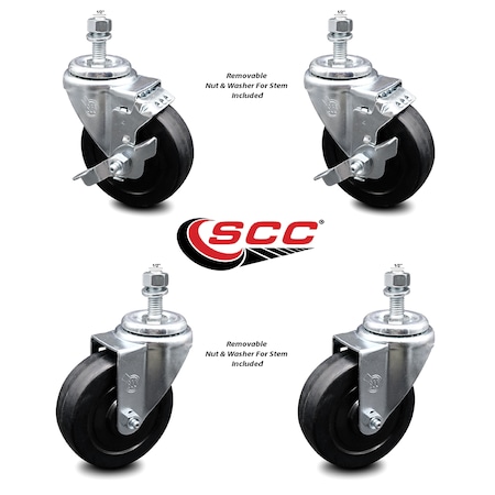 Service Caster 4 Inch Soft Rubber Wheel Swivel 1/2 Inch Threaded Stem Caster Brakes SCC, 2PK SCC-TS20S414-SRS-121315-2-TLB-2